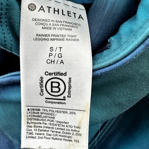 Athleta Rainier Printed Tights Leggings Zipper Pockets High Rise Yoga Blue Small - Picture 4 of 5